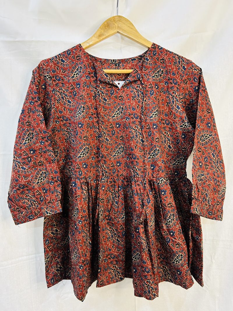 Brown Tie-Up Neck Peplum Top